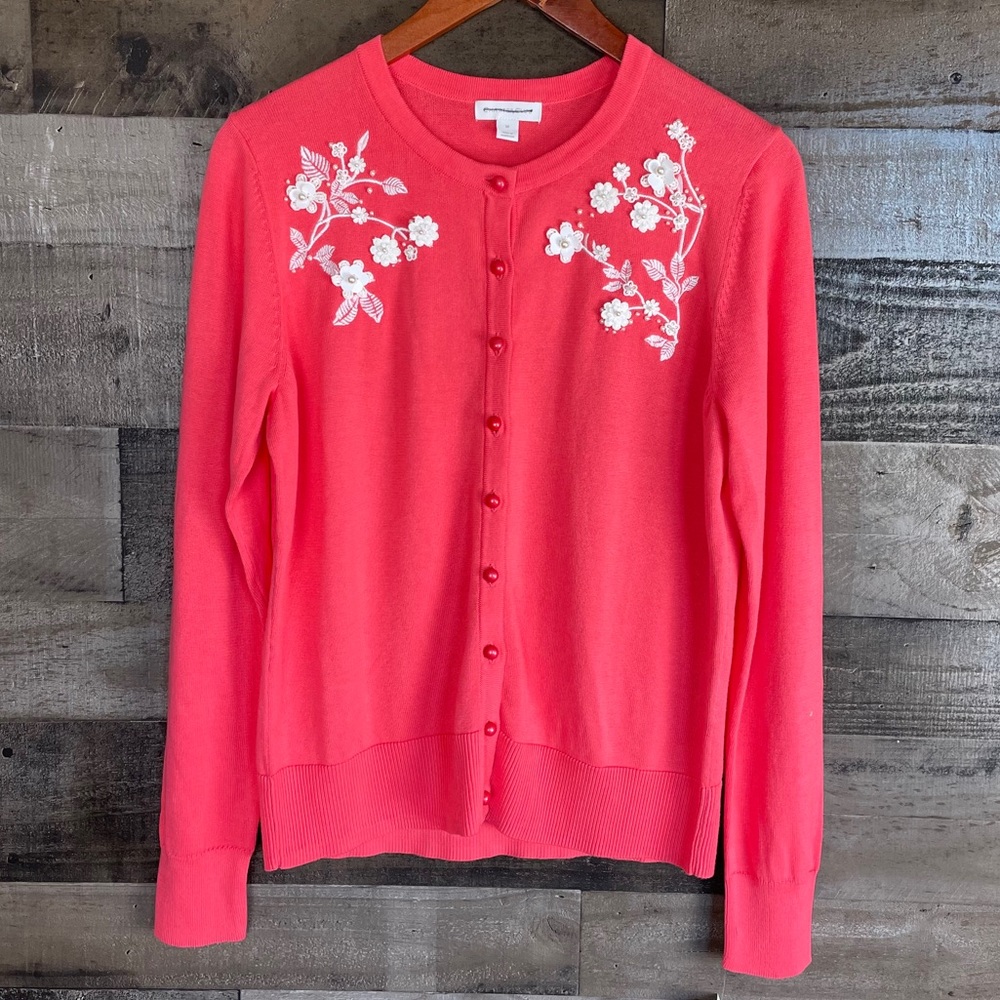 SOLD Charter Club Sweater Embroidered Coral M - Picture 1 of 11
